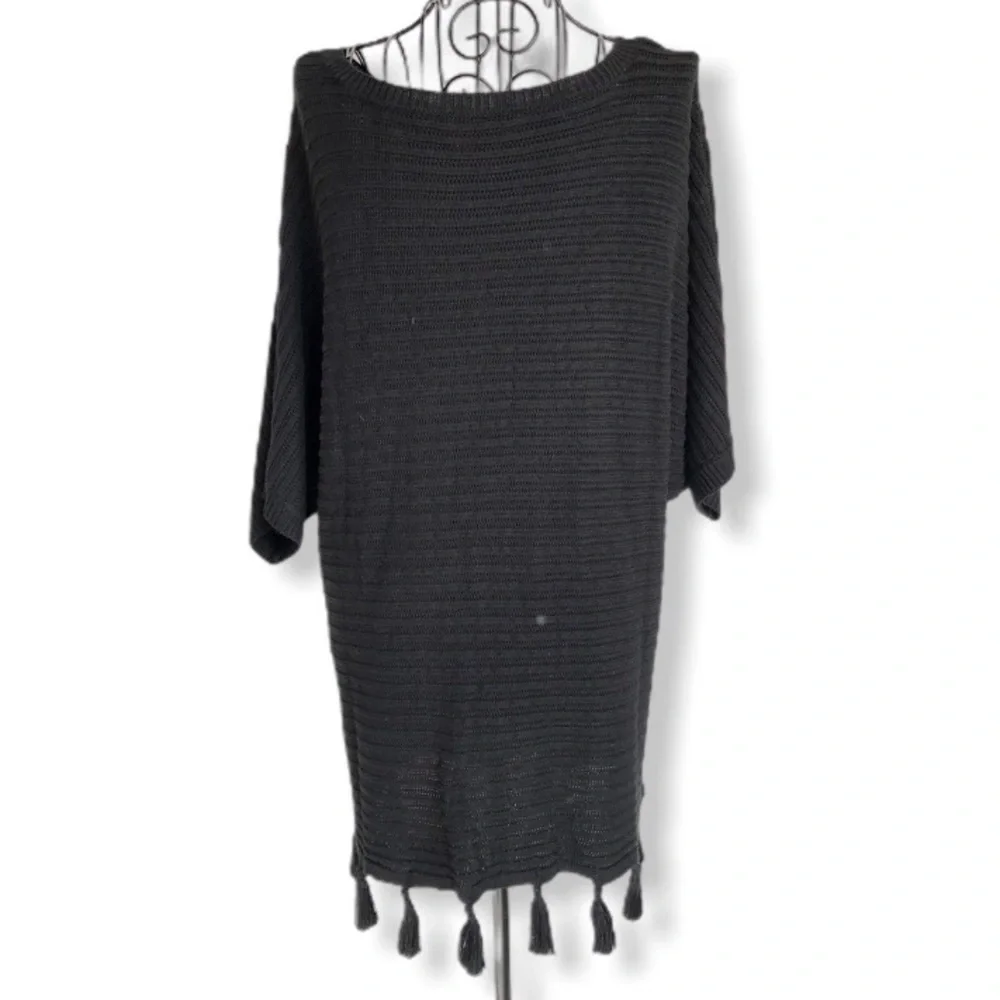 Catherine Malandrino Black Knit Tassel Fringe Pullover Top Size Large NEW - Picture 3 of 12